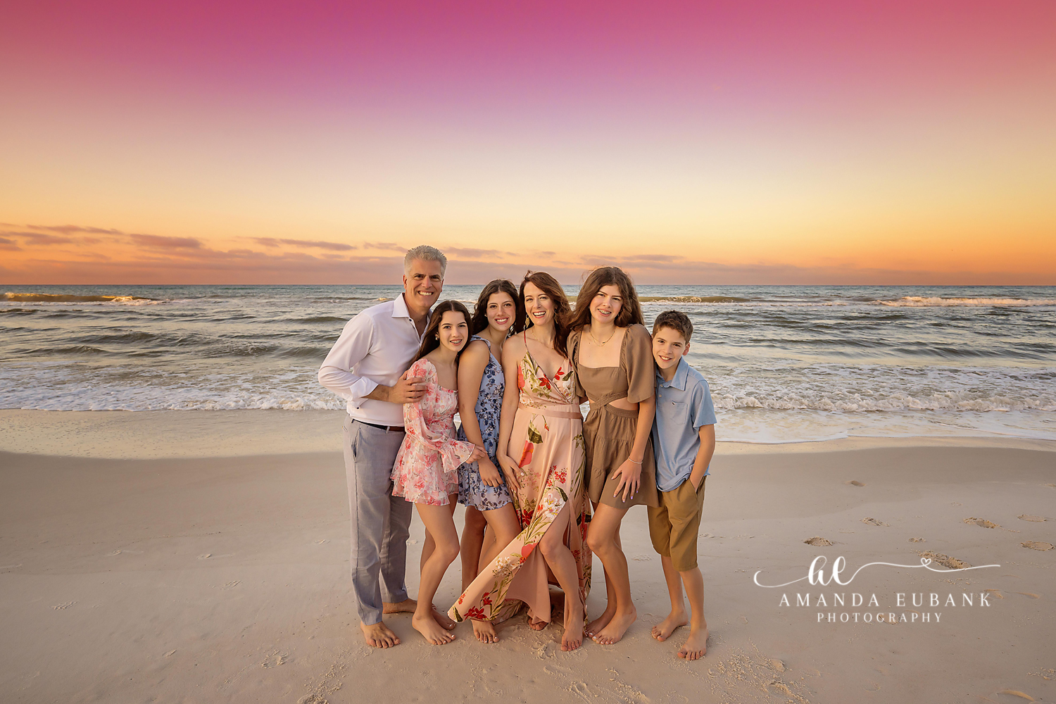 Extended Family in Florals | Large Family Beach Photos in Tampa, FL Tampa extended family photographer captures an extended family of ten on the beach in blush and florals at golden hour.