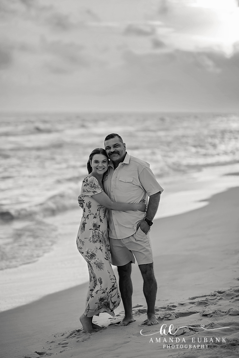 Black and White Family Portrait | Tampa Family Photographer A black and white portrait of a mother and daughter on the shoreline during a Tampa family photography session.