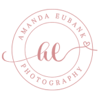 Blush circular badge logo for Amanda Eubank Photography, a beach portrait photographer serving Tampa Bay.