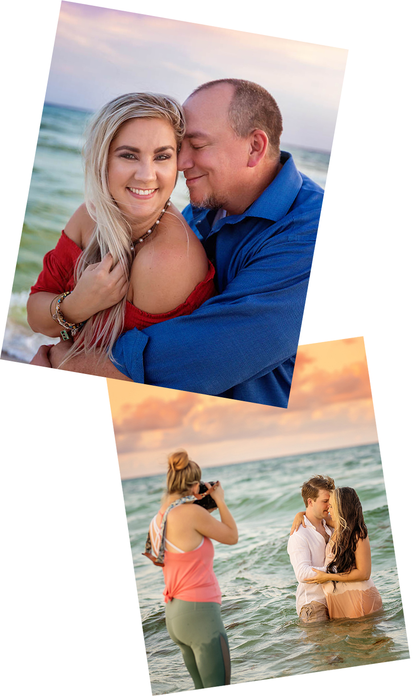 Beach Portrait Collage | Tampa Photography Studio A stacked collage of beach portraits from family and couples sessions photographed in Tampa, Florida.